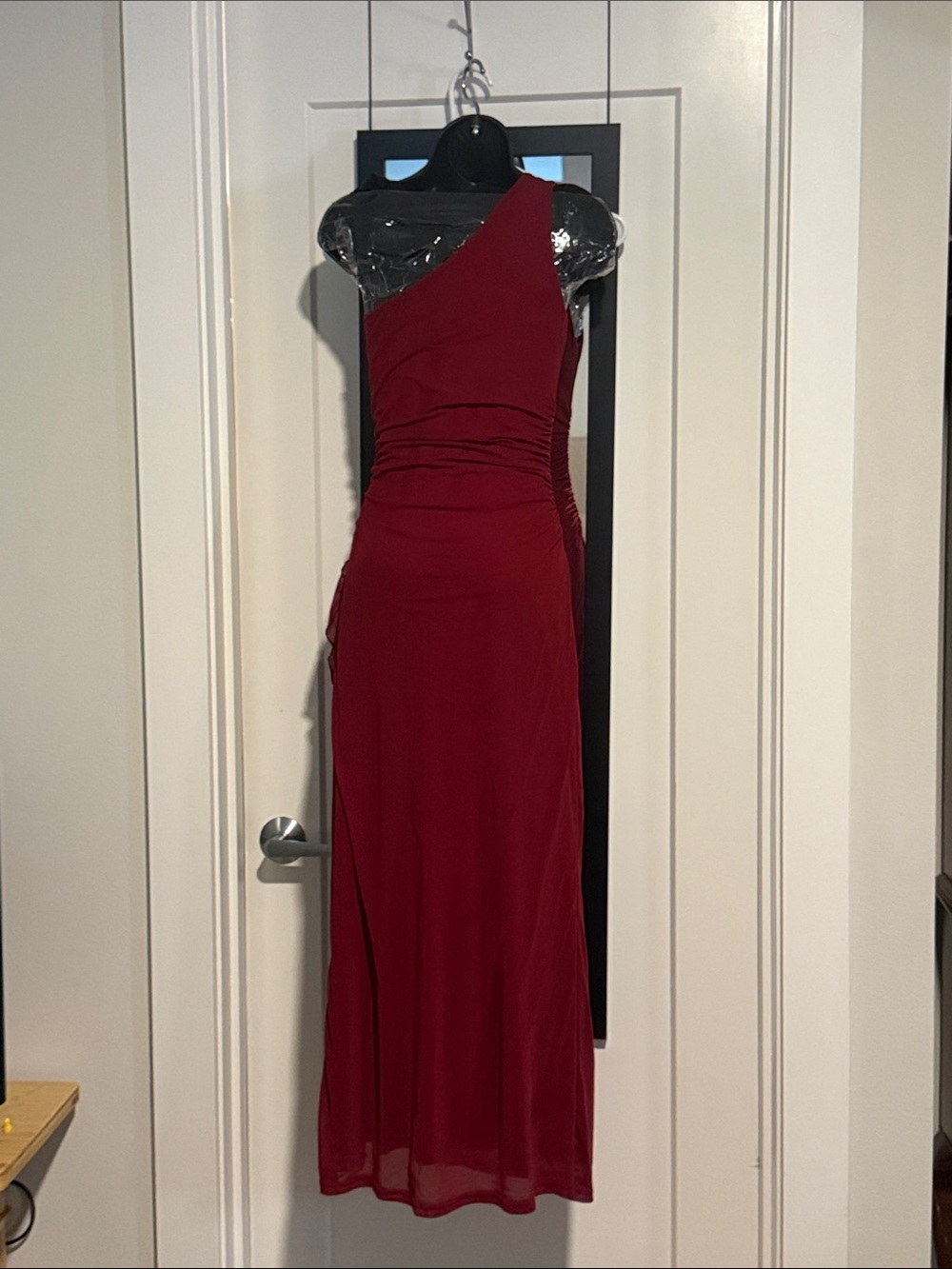 One-Shoulder Ruched Maxi Dress - Red - Picture 3 of 7